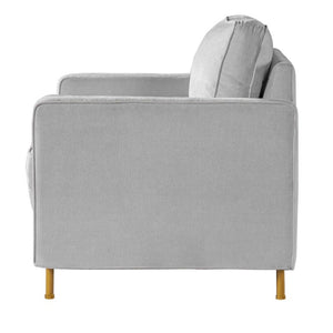 English Elm 42.1 Chenille Accent Chair Camel Back Silhouette with Square Arms and Yellow Iron Legs Light Gray N763P492485E