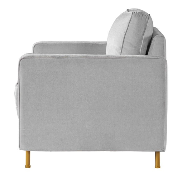 English Elm 42.1 Chenille Accent Chair Camel Back Silhouette with Square Arms and Yellow Iron Legs Light Gray N763P492485E