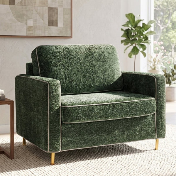 English Elm 42.1 Chenille Accent Chair Camel Back Silhouette with Square Arms and Yellow Iron Legs Green N763P492485G