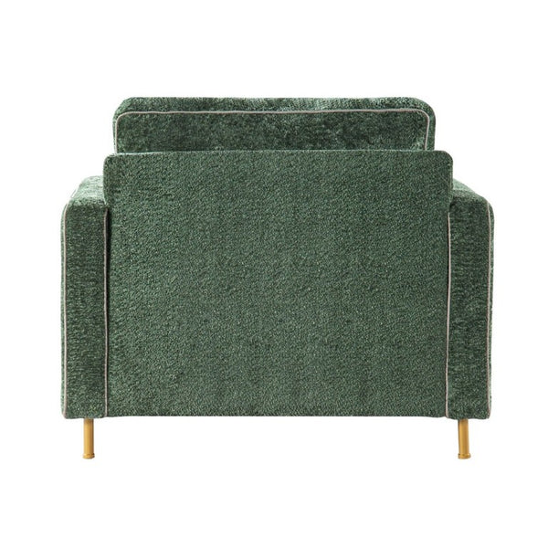 English Elm 42.1 Chenille Accent Chair Camel Back Silhouette with Square Arms and Yellow Iron Legs Green N763P492485G