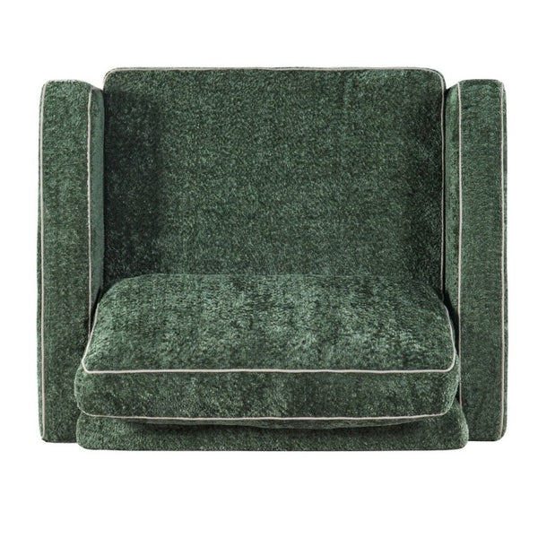 English Elm 42.1 Chenille Accent Chair Camel Back Silhouette with Square Arms and Yellow Iron Legs Green N763P492485G