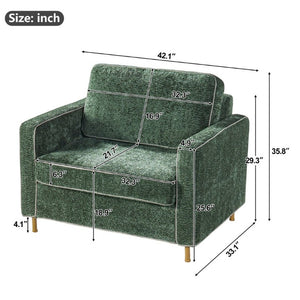 English Elm 42.1 Chenille Accent Chair Camel Back Silhouette with Square Arms and Yellow Iron Legs Green N763P492485G