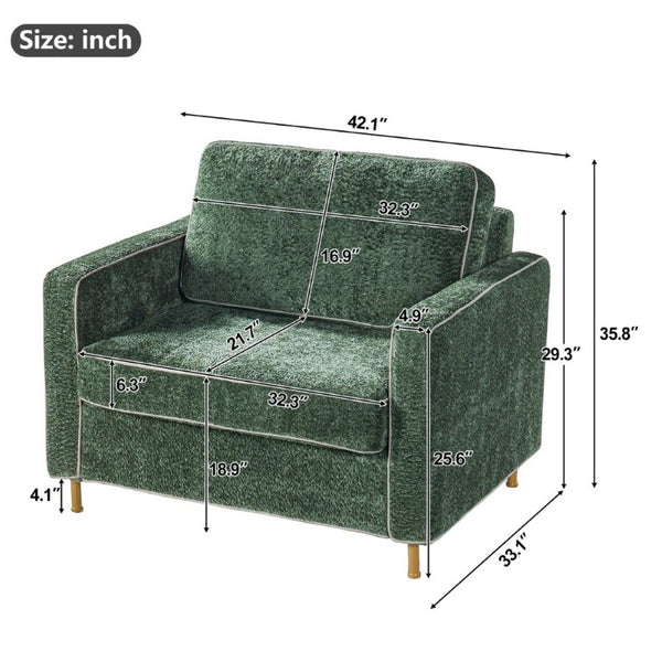 English Elm 42.1 Chenille Accent Chair Camel Back Silhouette with Square Arms and Yellow Iron Legs Green N763P492485G