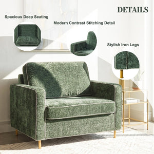 English Elm 42.1 Chenille Accent Chair Camel Back Silhouette with Square Arms and Yellow Iron Legs Green N763P492485G