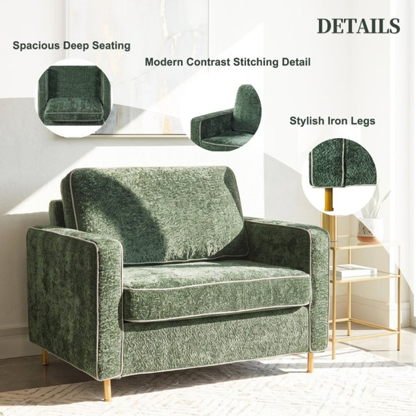 English Elm 42.1 Chenille Accent Chair Camel Back Silhouette with Square Arms and Yellow Iron Legs Green N763P492485G