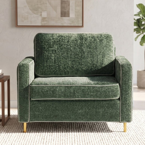 English Elm 42.1 Chenille Accent Chair Camel Back Silhouette with Square Arms and Yellow Iron Legs Green N763P492485G