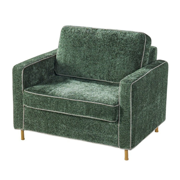 English Elm 42.1 Chenille Accent Chair Camel Back Silhouette with Square Arms and Yellow Iron Legs Green N763P492485G