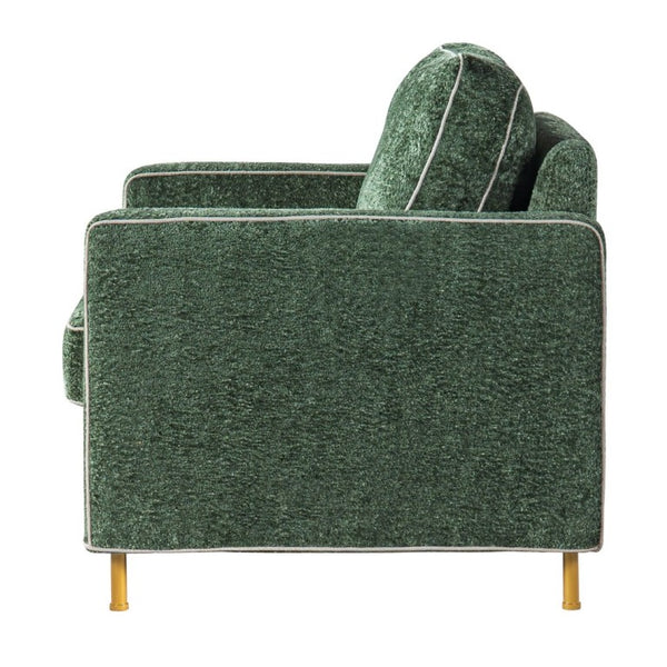 English Elm 42.1 Chenille Accent Chair Camel Back Silhouette with Square Arms and Yellow Iron Legs Green N763P492485G