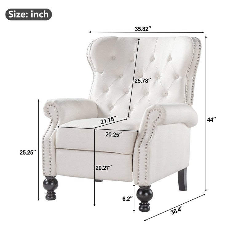 English Elm Modern Push Back Recliner Nailhead Trim Rolled Arms Polyester Fabric Lounge Chair N763P492694A