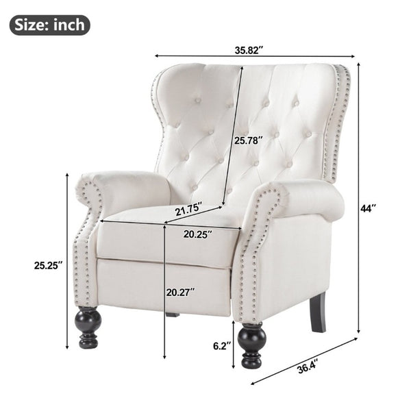 English Elm Modern Push Back Recliner Nailhead Trim Rolled Arms Polyester Fabric Lounge Chair N763P492694A