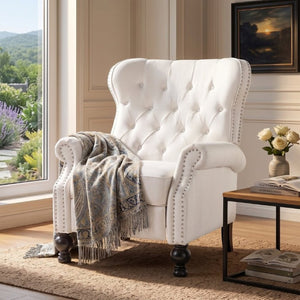English Elm Modern Push Back Recliner Nailhead Trim Rolled Arms Polyester Fabric Lounge Chair N763P492694A