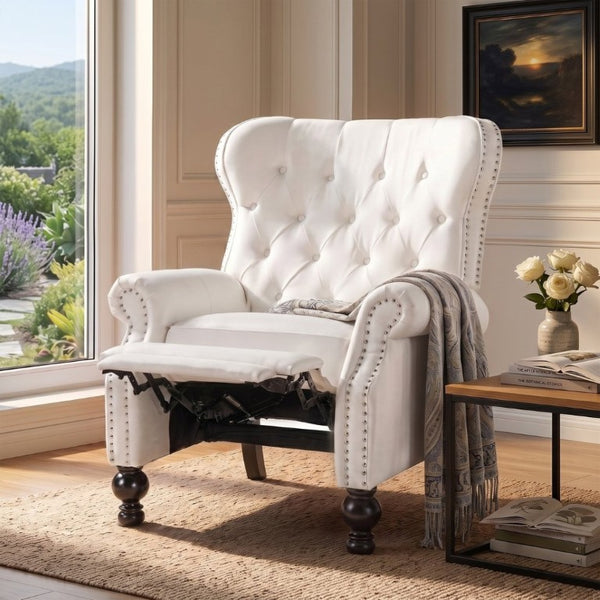 English Elm Modern Push Back Recliner Nailhead Trim Rolled Arms Polyester Fabric Lounge Chair N763P492694A