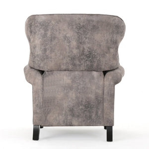English Elm Modern Microfiber Push Back Recliner with Nailhead Trim Rolled Arms and Rubberwood Legs Brown Grey N763P492694D