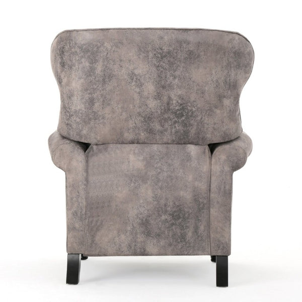 English Elm Modern Microfiber Push Back Recliner with Nailhead Trim Rolled Arms and Rubberwood Legs Brown Grey N763P492694D