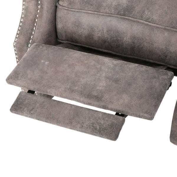 English Elm Modern Microfiber Push Back Recliner with Nailhead Trim Rolled Arms and Rubberwood Legs Brown Grey N763P492694D