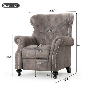 English Elm Modern Microfiber Push Back Recliner with Nailhead Trim Rolled Arms and Rubberwood Legs Brown Grey N763P492694D