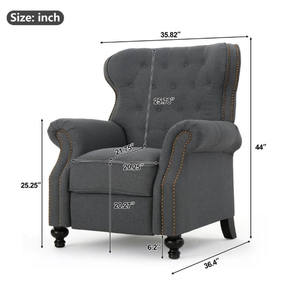 English Elm Modern Push Back Recliner with Nailhead Trim Rolled Arms and Rubberwood Legs for Living Room N763P492694E