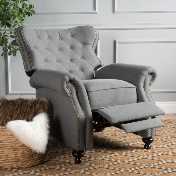 English Elm Modern Push Back Recliner with Nailhead Trim Rolled Arms and Rubberwood Legs for Living Room N763P492694E