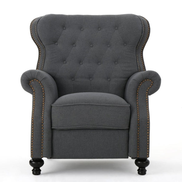 English Elm Modern Push Back Recliner with Nailhead Trim Rolled Arms and Rubberwood Legs for Living Room N763P492694E