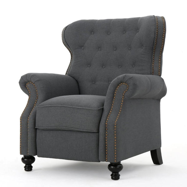 English Elm Modern Push Back Recliner with Nailhead Trim Rolled Arms and Rubberwood Legs for Living Room N763P492694E