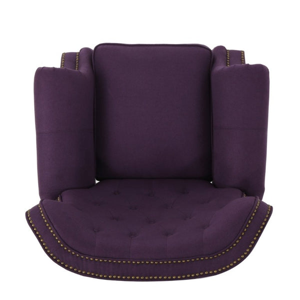 English Elm Modern Microfiber Push Back Recliner with Nailhead Trim Rolled Arms and Rubberwood Legs Plum N763P492694I