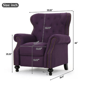 English Elm Modern Microfiber Push Back Recliner with Nailhead Trim Rolled Arms and Rubberwood Legs Plum N763P492694I