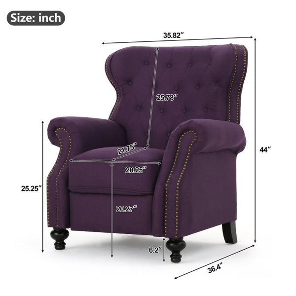 English Elm Modern Microfiber Push Back Recliner with Nailhead Trim Rolled Arms and Rubberwood Legs Plum N763P492694I