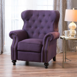 English Elm Modern Microfiber Push Back Recliner with Nailhead Trim Rolled Arms and Rubberwood Legs Plum N763P492694I