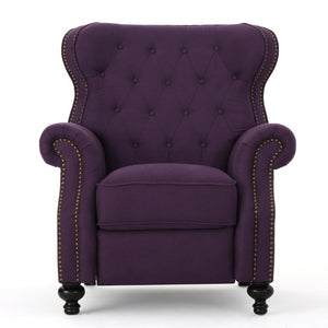 English Elm Modern Microfiber Push Back Recliner with Nailhead Trim Rolled Arms and Rubberwood Legs Plum N763P492694I