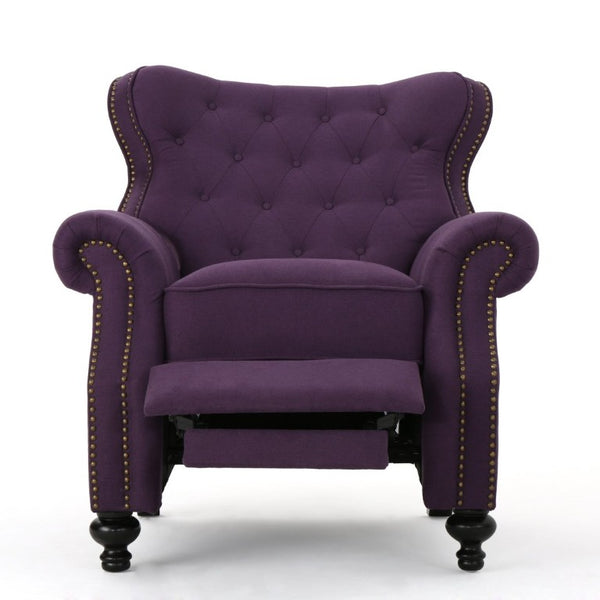 English Elm Modern Microfiber Push Back Recliner with Nailhead Trim Rolled Arms and Rubberwood Legs Plum N763P492694I
