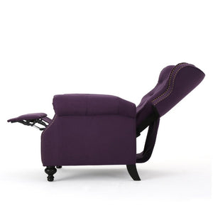 English Elm Modern Microfiber Push Back Recliner with Nailhead Trim Rolled Arms and Rubberwood Legs Plum N763P492694I