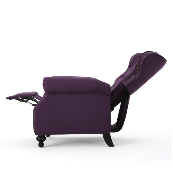 English Elm Modern Microfiber Push Back Recliner with Nailhead Trim Rolled Arms and Rubberwood Legs Plum N763P492694I