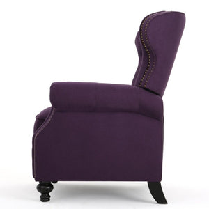 English Elm Modern Microfiber Push Back Recliner with Nailhead Trim Rolled Arms and Rubberwood Legs Plum N763P492694I