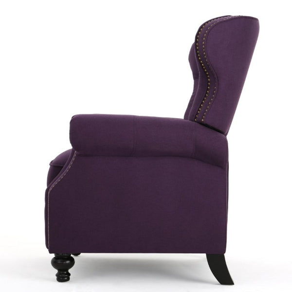 English Elm Modern Microfiber Push Back Recliner with Nailhead Trim Rolled Arms and Rubberwood Legs Plum N763P492694I