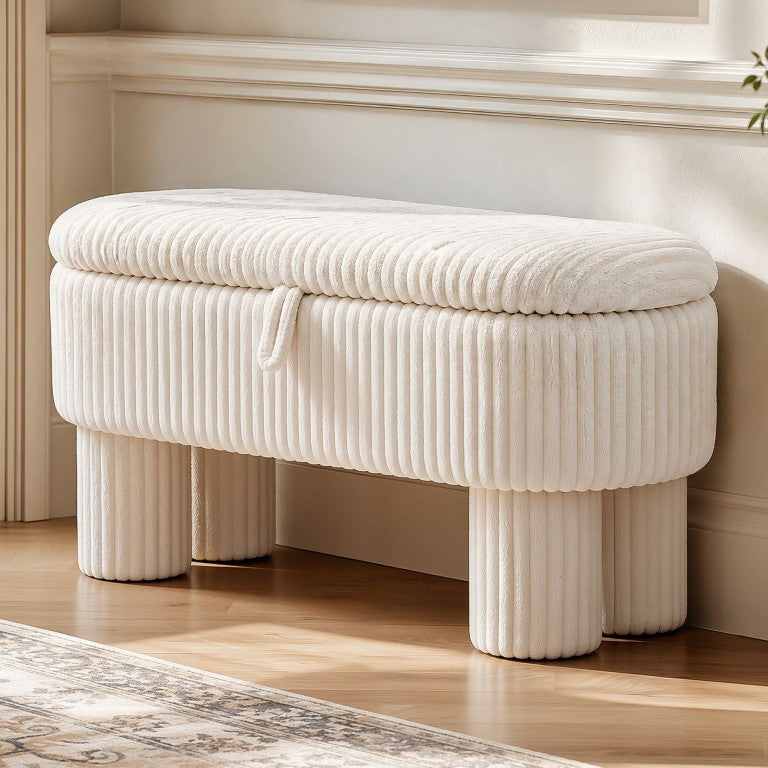 English Elm Modern Corduroy Upholstered Storage Bench with Lift Top Foam Seat for Bedroom Entryway Beige N763P497280A