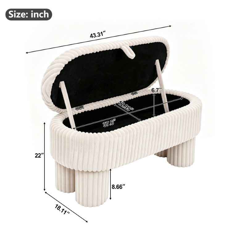 English Elm Modern Corduroy Upholstered Storage Bench with Lift Top Foam Seat for Bedroom Entryway Beige N763P497280A