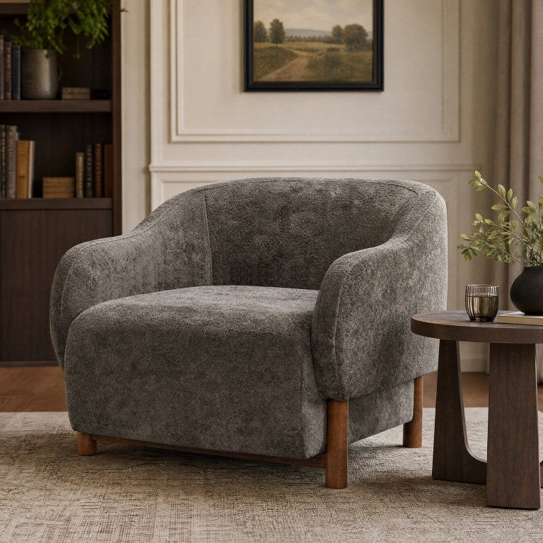 English Elm Modern Chenille Armchair with Recessed Arms Walnut Legs for Living Room or Reading Nook Gray N763P498977R