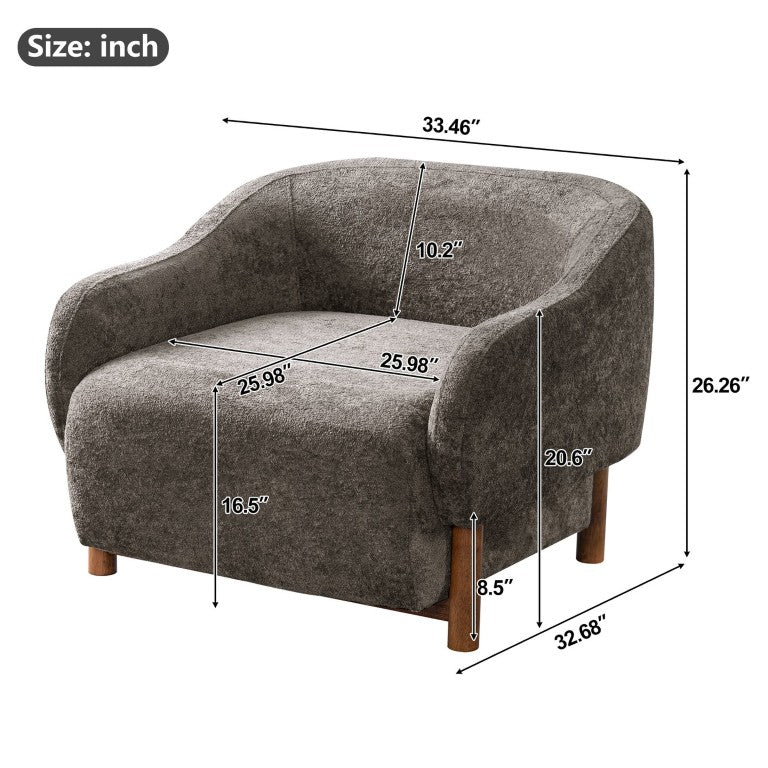 English Elm Modern Chenille Armchair with Recessed Arms Walnut Legs for Living Room or Reading Nook Gray N763P498977R