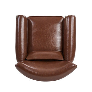 English Elm 360° Swivel Club Chair PU Leather Nailhead Trim Rolled Arms for Living Room Bedroom Brown N763P500960D