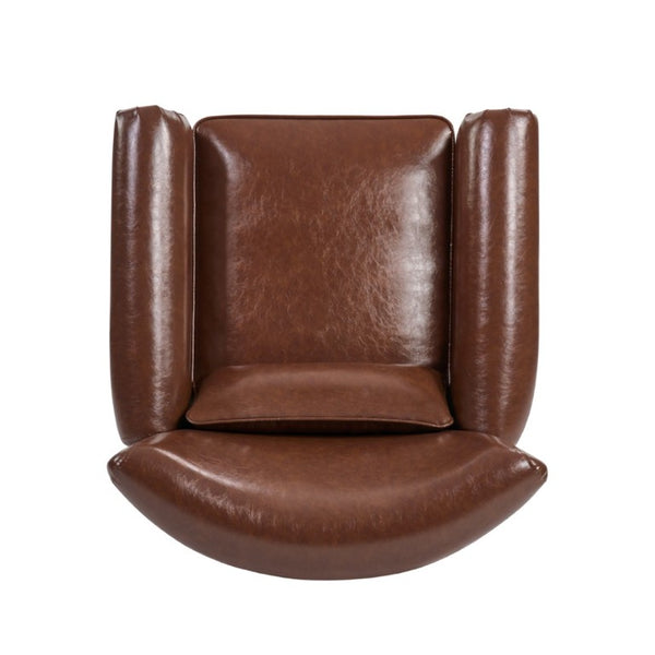English Elm 360° Swivel Club Chair PU Leather Nailhead Trim Rolled Arms for Living Room Bedroom Brown N763P500960D
