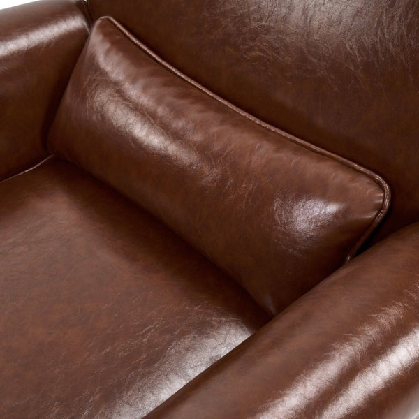 English Elm 360° Swivel Club Chair PU Leather Nailhead Trim Rolled Arms for Living Room Bedroom Brown N763P500960D