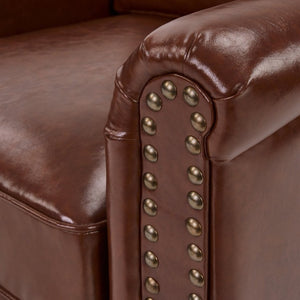 English Elm 360° Swivel Club Chair PU Leather Nailhead Trim Rolled Arms for Living Room Bedroom Brown N763P500960D