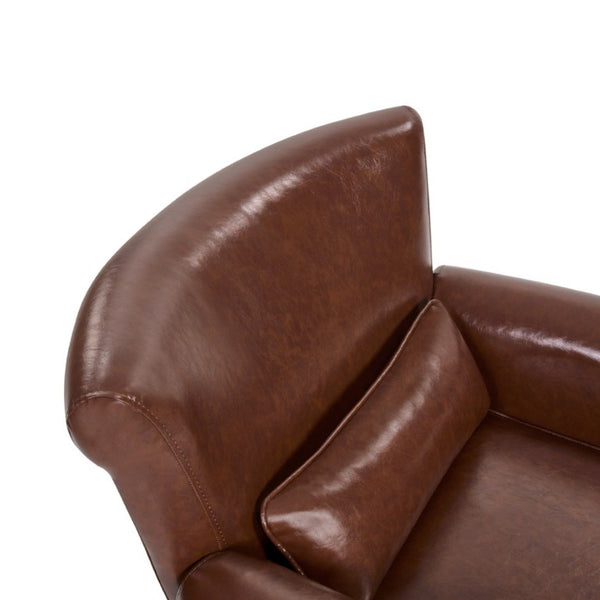 English Elm 360° Swivel Club Chair PU Leather Nailhead Trim Rolled Arms for Living Room Bedroom Brown N763P500960D