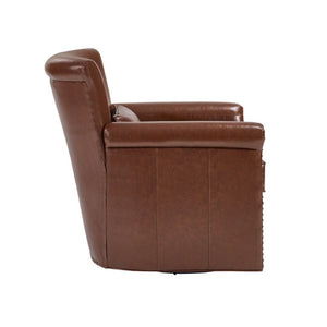English Elm 360° Swivel Club Chair PU Leather Nailhead Trim Rolled Arms for Living Room Bedroom Brown N763P500960D