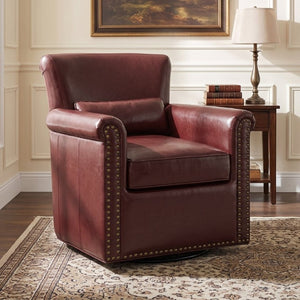English Elm 360° Swivel Club Chair PU Leather Nailhead Trim Rolled Arms for Living Room Bedroom Red N763P500960J