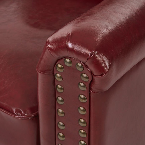 English Elm 360° Swivel Club Chair PU Leather Nailhead Trim Rolled Arms for Living Room Bedroom Red N763P500960J