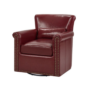 English Elm 360° Swivel Club Chair PU Leather Nailhead Trim Rolled Arms for Living Room Bedroom Red N763P500960J