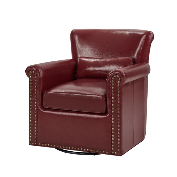 English Elm 360° Swivel Club Chair PU Leather Nailhead Trim Rolled Arms for Living Room Bedroom Red N763P500960J