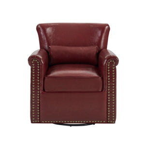 English Elm 360° Swivel Club Chair PU Leather Nailhead Trim Rolled Arms for Living Room Bedroom Red N763P500960J
