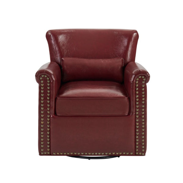 English Elm 360° Swivel Club Chair PU Leather Nailhead Trim Rolled Arms for Living Room Bedroom Red N763P500960J